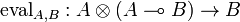 \mathrm{eval}_{A,B}:A\tens (A\limp B)\to B