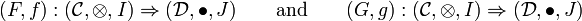 
(F,f):(\mathcal{C},\tens,I)\Rightarrow(\mathcal{D},\bullet,J)
\qquad
\text{and}
\qquad
(G,g):(\mathcal{C},\tens,I)\Rightarrow(\mathcal{D},\bullet,J)
