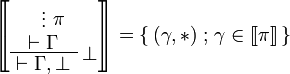 
\sem{
\AxRule{}
\VdotsRule{ \pi }{ \vdash \Gamma }
\LabelRule{ \bot }
\UnaRule{ \vdash \Gamma, \bot }
\DisplayProof} = \set{(\gamma,*)}{\gamma\in\sem\pi}
