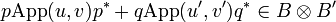 p\mathrm{App}(u, v)p^* + q\mathrm{App}(u', v')q^* \in B\tens B'